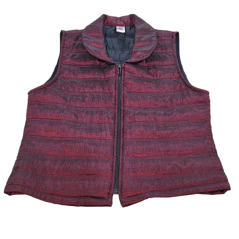 VTG Wild USA Made Red‎ Purple Textured Puffer Vest Quilted Full Zip Jacket L